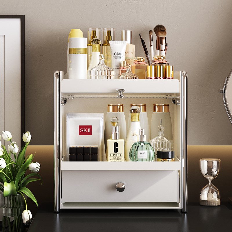 网红轻奢化妆品收纳盒防尘桌面收纳箱梳妆台口红盒护肤品刷置物架