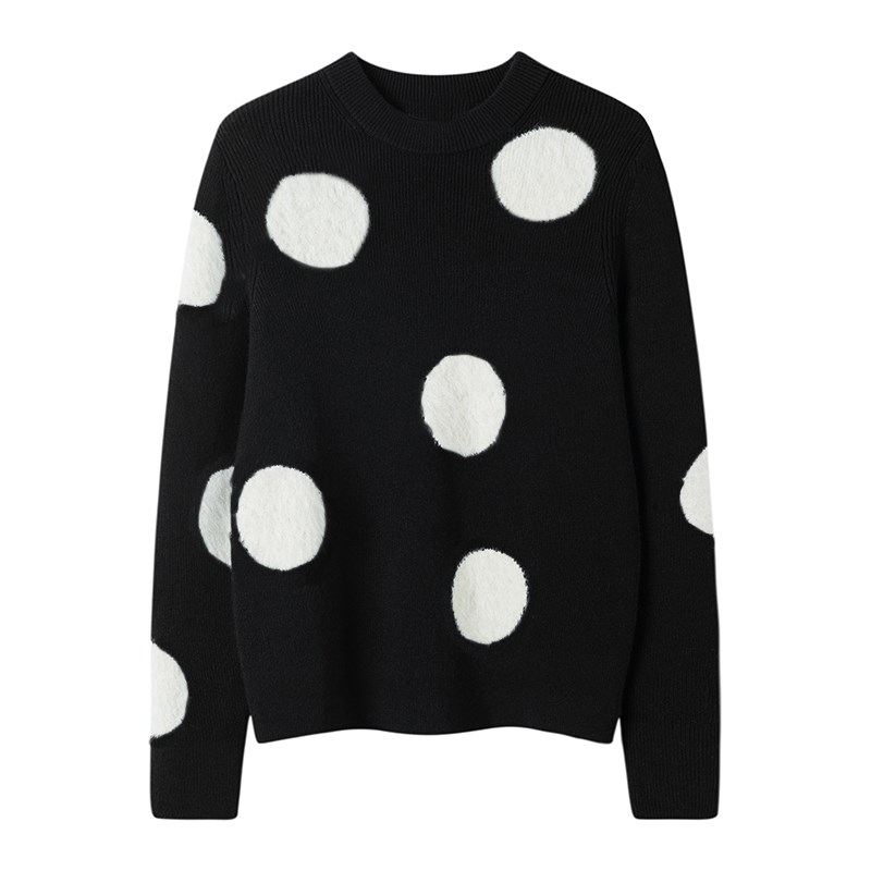 自带时尚风范~2024新款COS风设计感波点针织圆领套头羊绒打底衫