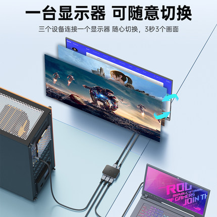 DP1.4切换器8K60一分三4K144三进一出电脑萤幕高清影片三口3进1出