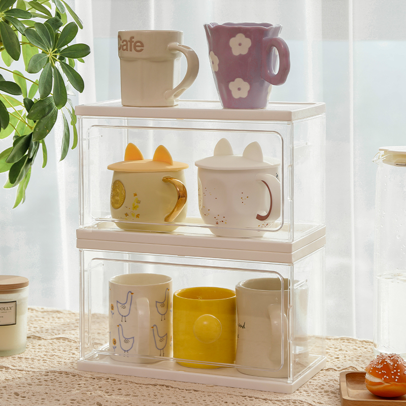 防尘水杯收纳盒取杯架水杯茶杯子置物架子桌面轻奢网红创意多功能