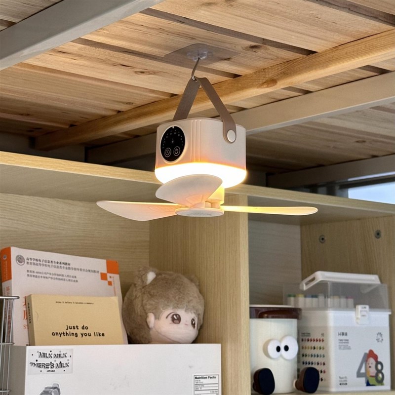 床上宿舍小吊扇无线遥控灯光吊扇USB静音风力大壁挂式夜灯电风扇