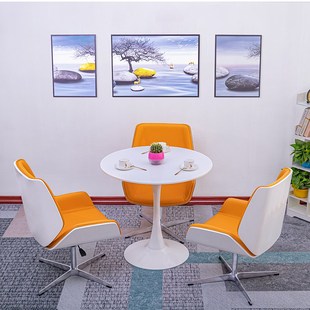 会议洽谈桌小圆桌休闲奶茶店圆形售楼处商务轻P奢办公接待桌椅组