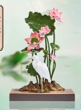 朱炳仁铜 一鹭莲升摆件客厅玄关电视柜办公室装饰乔迁节日礼物