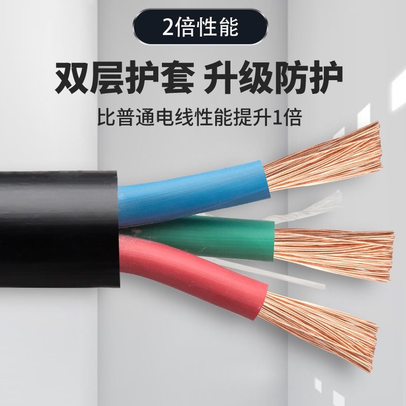 RVV国标2芯3芯三相电源线1 2.5 4 6平方工程家用软电线电缆线户外