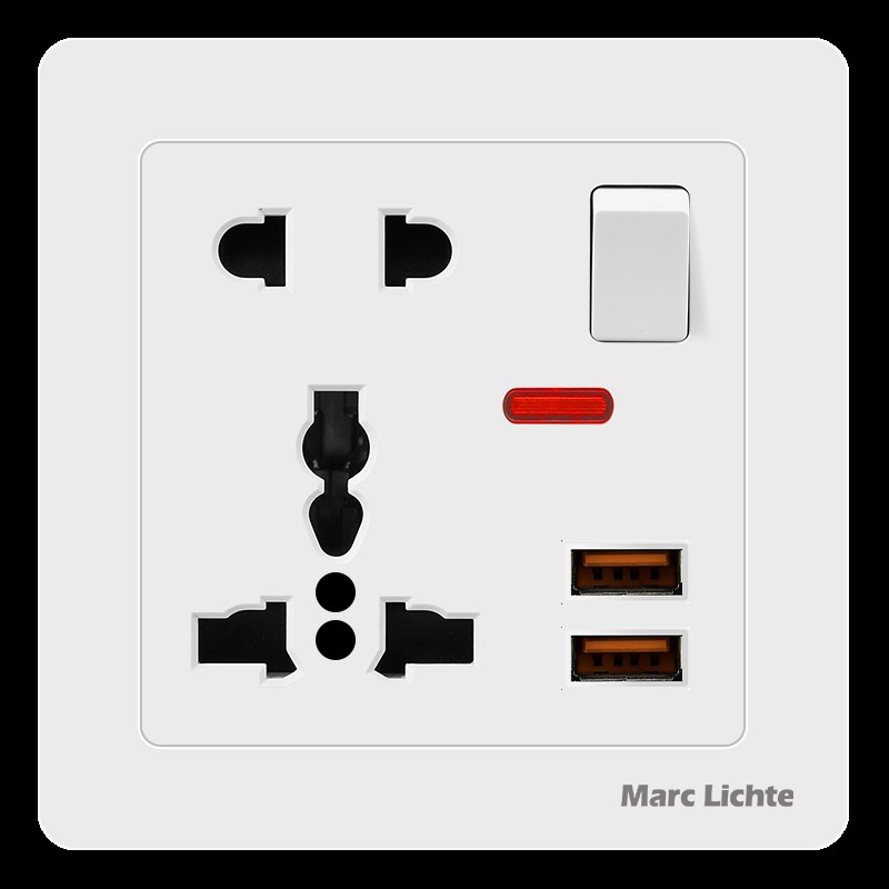 86型暗装多功能五孔13A带开关2.1A UISB手机充电港式英标插座面板