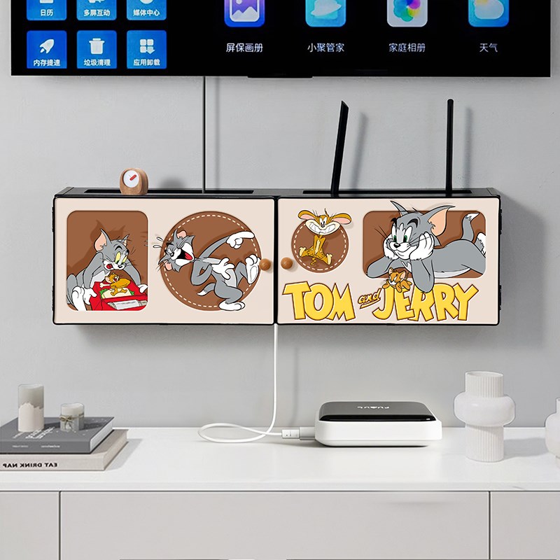 猫和老鼠无线路由器收纳盒壁挂式免打孔WiFi置物架插排遮挡箱装饰