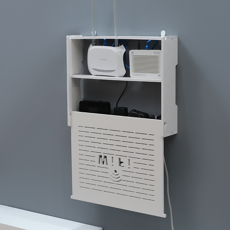 路由器多媒体收纳盒墙上wifi网络箱置物架免打孔壁挂式插排座遮挡