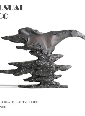 新中式现代简约艺术抽象奔跑马雕塑D摆件样板房售楼处软装饰品摆