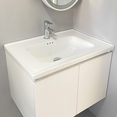 奶油色陶瓷一体盆洗手台浴室柜卫生间定制网N红轻奢风洗脸漱池组