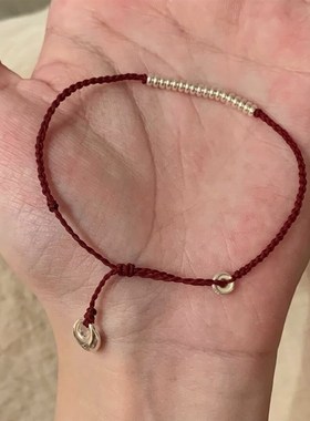 小孩哥同款手m绳925银坨坨红绳手链