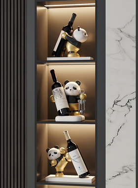 熊猫红酒架轻奢高档酒柜摆件客厅电视电I餐边柜家居装饰品乔迁礼