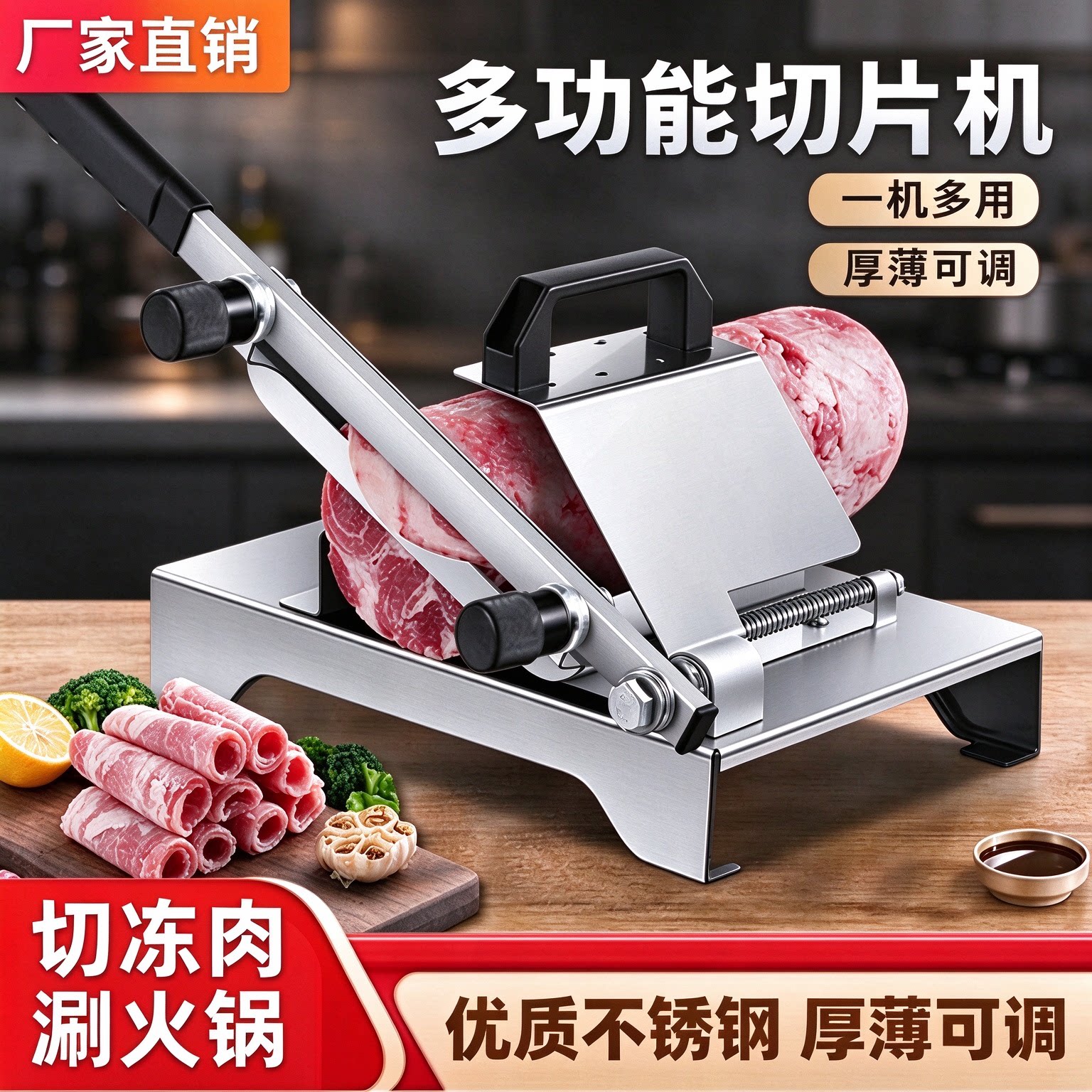 羊肉卷切片机家用切肉机商用肥牛冻肉刨肉切片神器手动切年糕机器