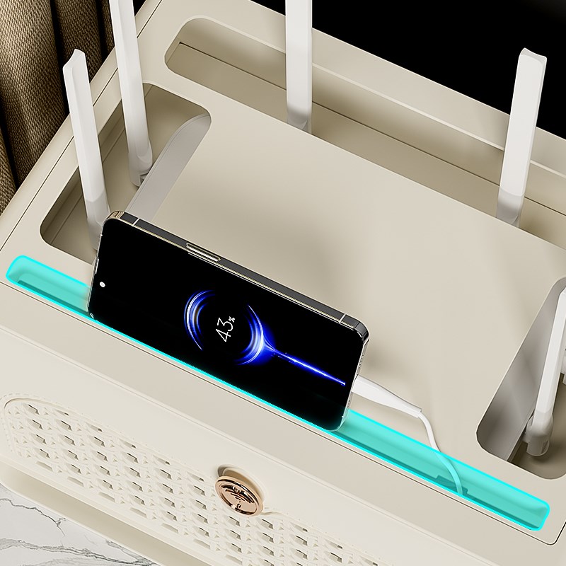 家用WiFi路由器收纳盒客厅电视机顶盒理线盒插排整理多功能置物架
