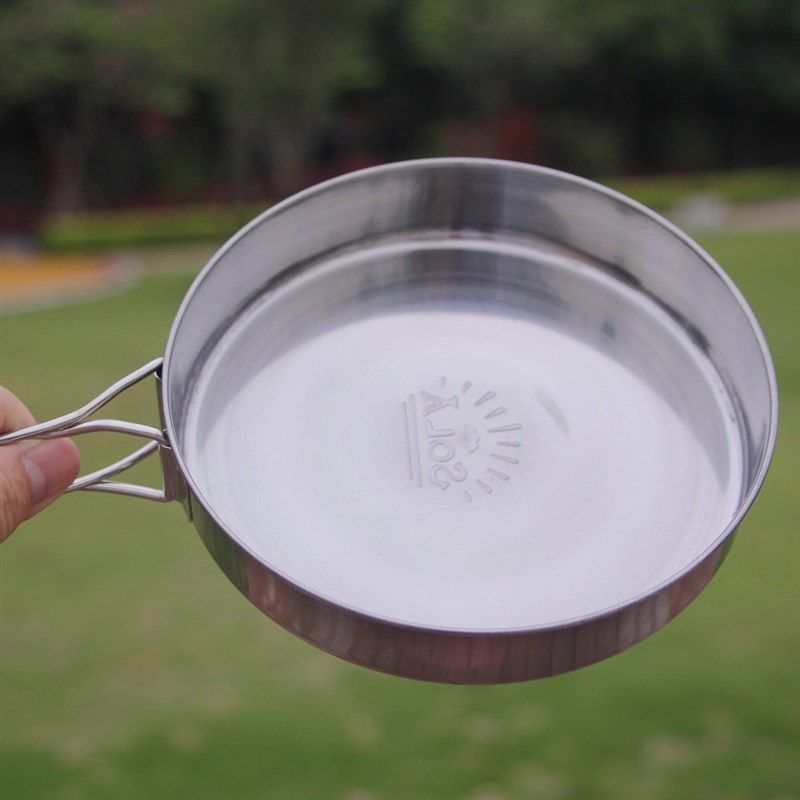 出口日本韩国不锈钢户外套锅带手柄 折叠迷你煎锅平底锅泡面锅