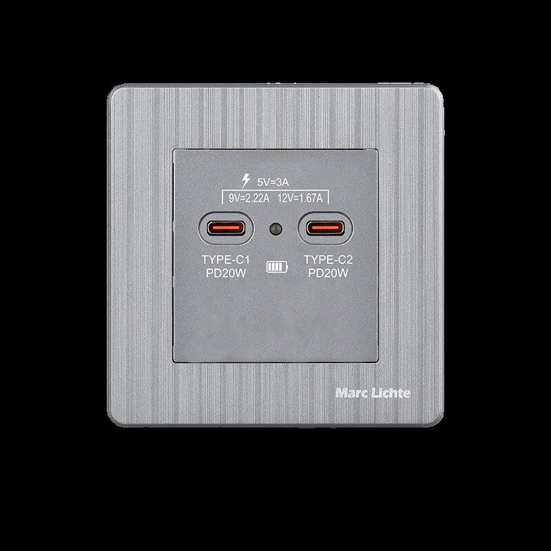 手机智能充电暗装墙壁面板86型二位TYPE-C氮化镓超级快充20W插座