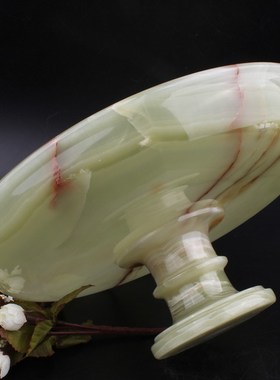 巴基斯坦玉雕高台果m盘仿古中式玉盘子摆件碧玉盘子高端家居玉石