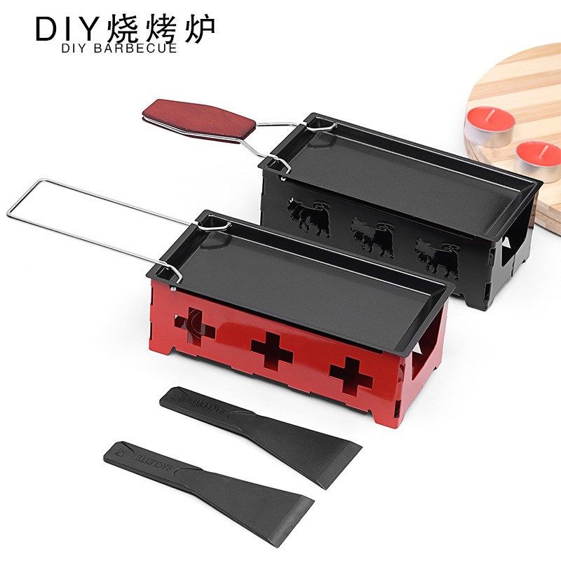 瑞士芝士烤炉实木手柄牛油芝士烤盘配蜡烛台烤盘迷你家用烧烤盘