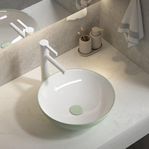北欧轻奢牛油果绿色台上盆哑光陶瓷洗脸单盘面盆家用圆洗手水池