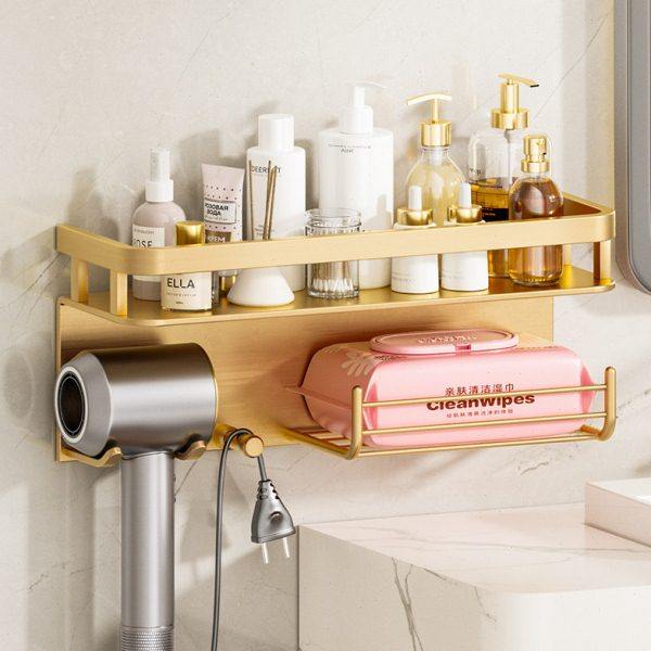 金色卫生间置物架吹风机支架子风筒架牙刷架壁挂浴室收纳架免打孔,家庭/个人清洁工具,吹风机置物架,淘宝优惠券,粉丝福利购,淘宝优惠卷