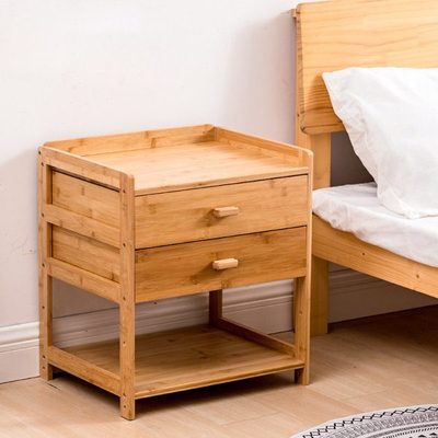 楠竹实木床头柜时尚北欧简约沙发边几日式储物柜卧室可移动置物架
