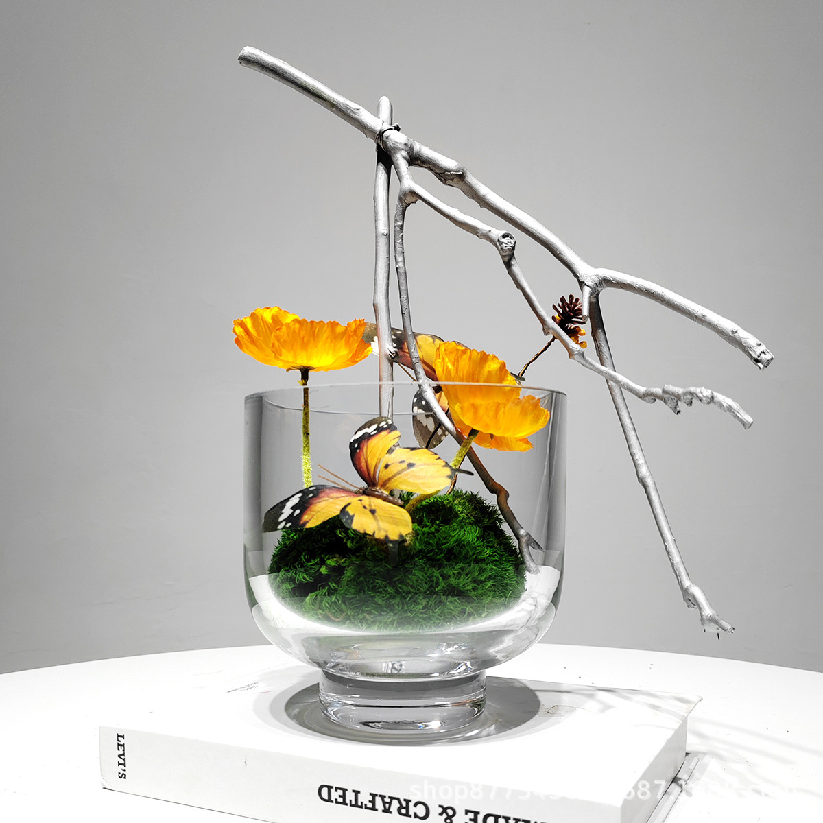 现代轻奢客厅餐桌玻璃插花器样板间售楼处玄关电视柜仿真花艺装饰