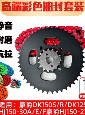 适用豪爵DK150S/R DK125/ HJ150-30A/E/F链盘牙盘油封链条三件套