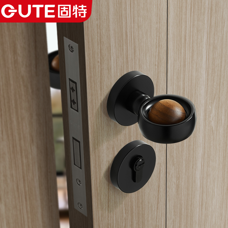 固特恒星原创设计门锁胡桃木室内卧室家用静音门把手房间锁具