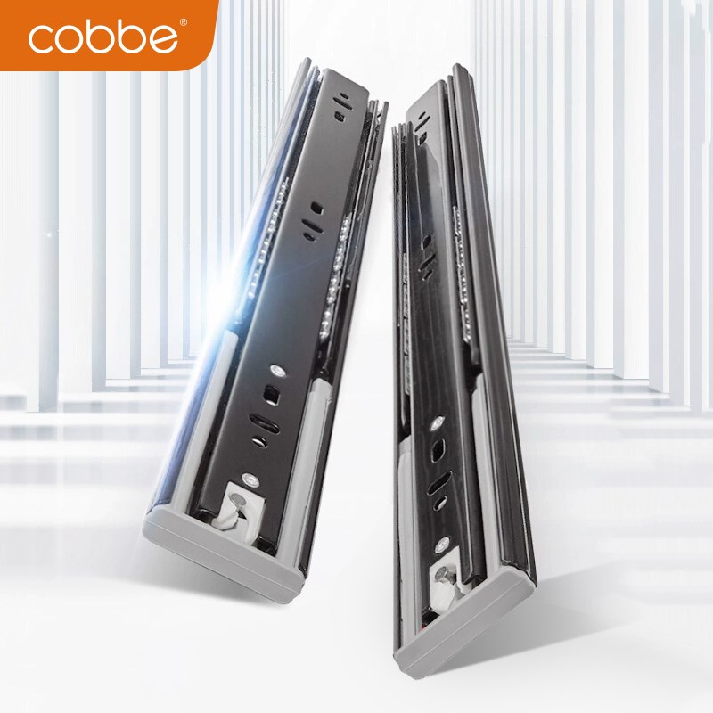 卡贝不锈钢抽屉轨道三节轨加厚缓冲阻尼静音导轨橱柜键盘托滑轨道