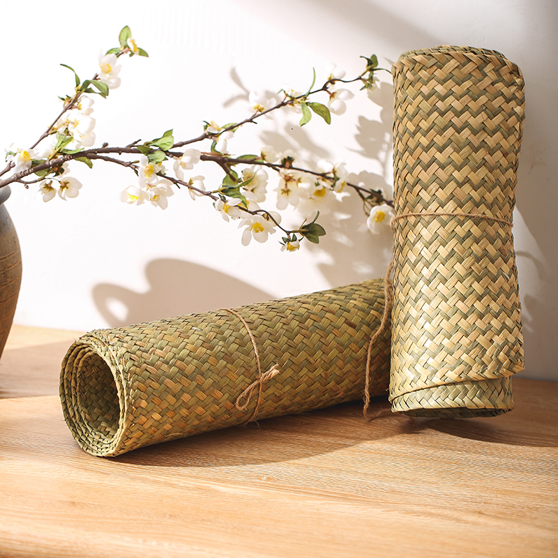 手工海草编织茶席复古简约田园风餐垫草编M桌垫中式茶几长条桌旗