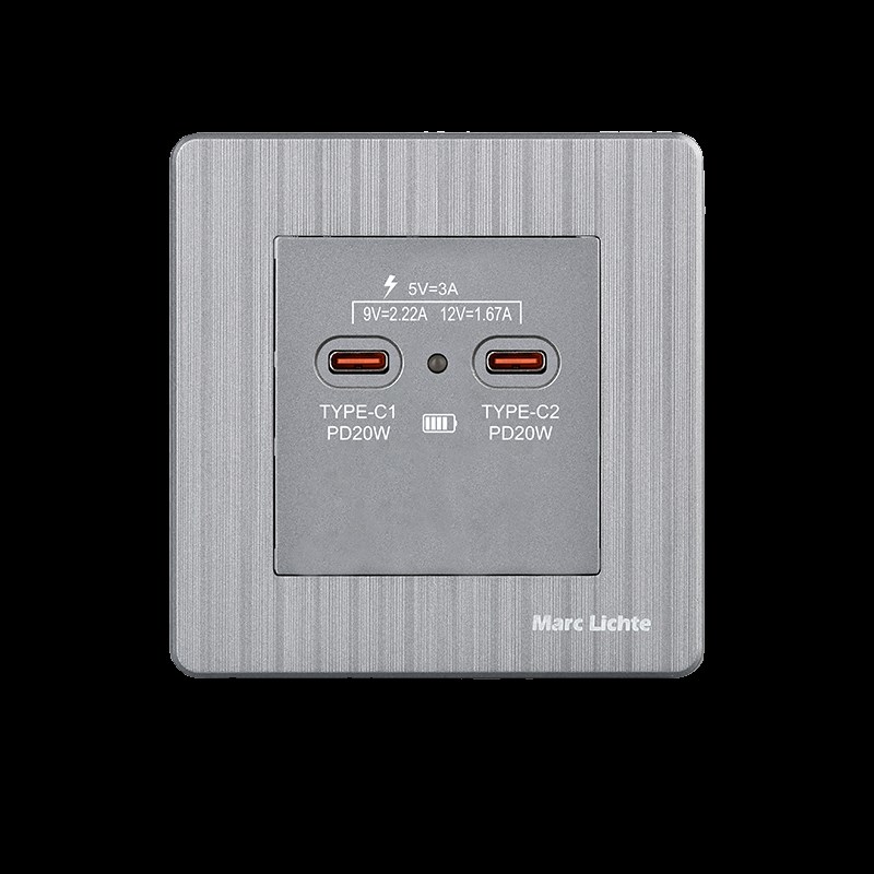 手机智能充电暗装墙壁面板86型二位E-C氮化镓超级快充20W插座