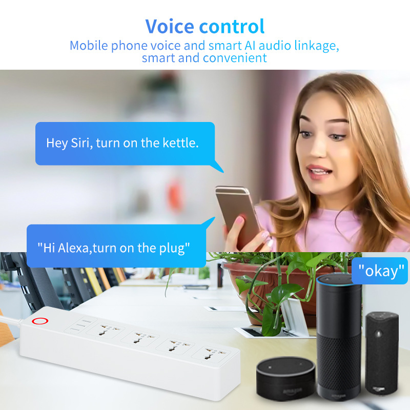 英规欧美中东五孔通用排插智能涂鸦WIFI插座语音定时家用电器插座