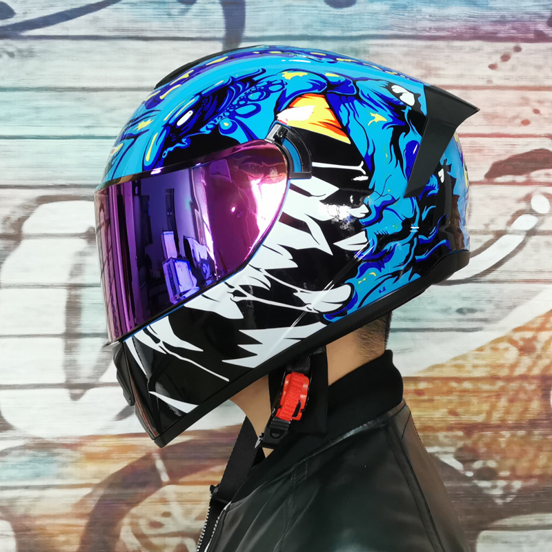 S电动车头盔男女全盔双镜街车情侣款跑盔个性蓝牙头灰四季DO