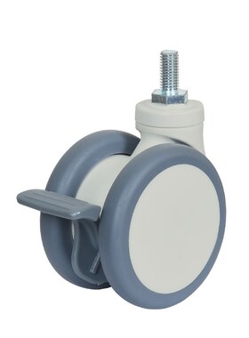 4寸m12x25丝杆米黄色白色尼龙万向轮带刹车仪器脚轮TPR轮静音轮子