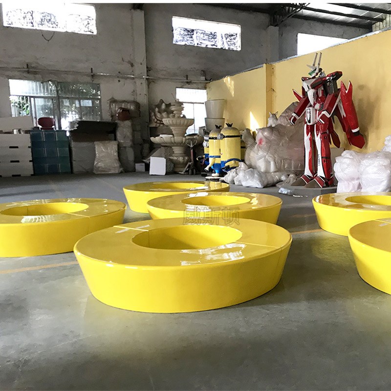 威斯顿黄色玻璃钢圆形树池座椅商场创意美陈休闲椅花池坐凳组合