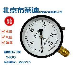径向安装 1.5 水压气压 100普通压力表螺纹M20 北京布莱迪压力表Y