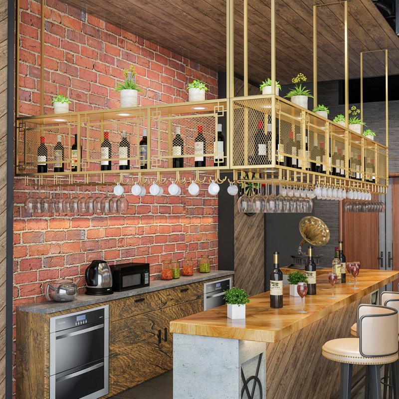 哇酒吧铁艺悬挂酒架吧台倒挂高脚杯酒杯架吊顶架前台酒吊柜置物架