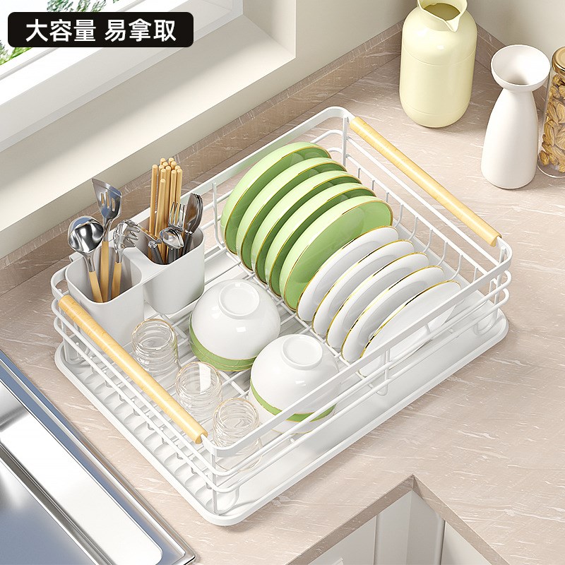 厨房家用白色单层沥水碗架多功能碗筷餐具收纳架台面碗碟沥水架