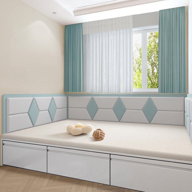 定制榻榻米软包墙围科技布电热炕围床围儿童防撞床头板软包贴自粘