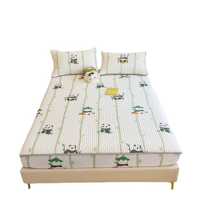 可爱熊猫攀竹2024新款冰丝凉席三件套冰感可水洗儿童学生宿舍床垫