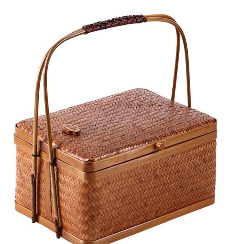 竹制品纯手工竹编复古手提食盒中式多层结婚点心篮便携礼品月饼盒