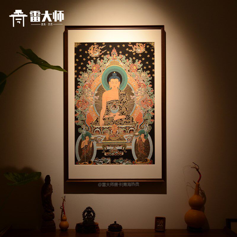 刺绣释迦牟尼唐卡茶室玄关装饰画客厅背景墙挂画沙发入户挂画