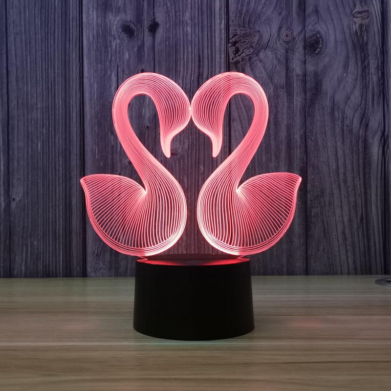 天鹅七彩3d小夜灯浪漫氛围卧室床头G睡眠灯桌面装饰台灯女生礼物