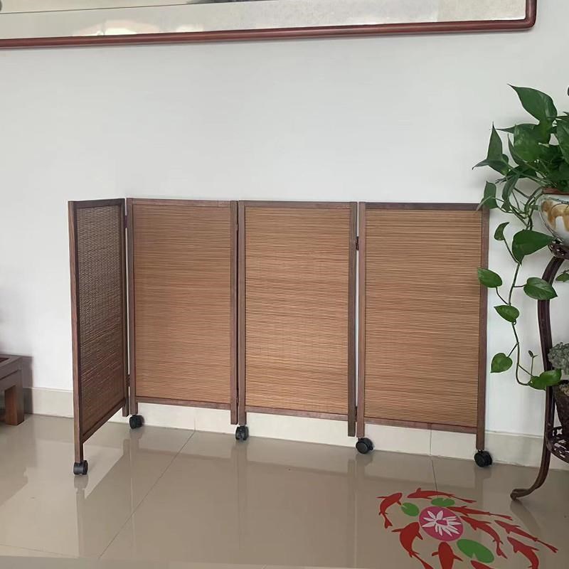竹编复古c小屏风可移动带滑轮幼儿园专用宠物围栏游戏区隔断可厂