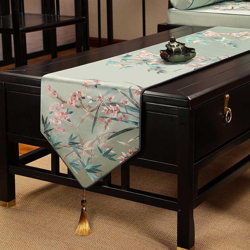 新中式桌旗禅g意垫布茶席旗茶几布轻奢布艺茶桌餐桌电视柜桌布条