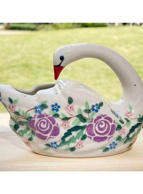 现货　波兰手绘陶瓷　mi工厂艺术家系　紫蔷薇　天鹅笔筒