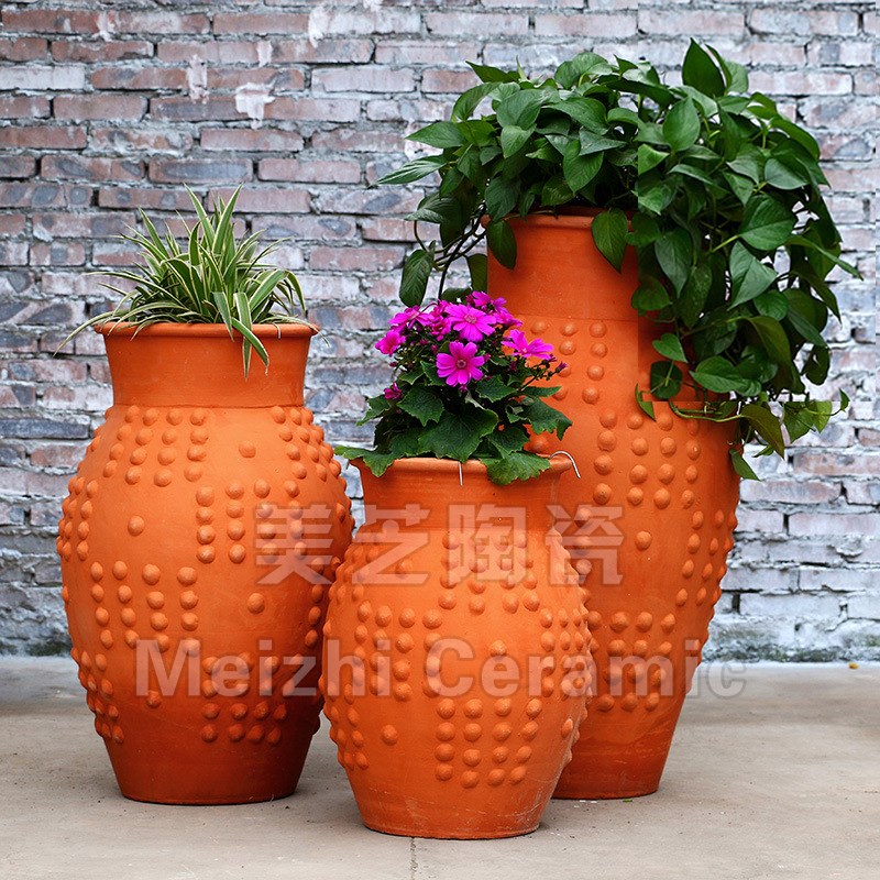 龙窑落地粗陶土陶花盆景观多肉花瓶E摆件户外庭院大号红泥陶罐组