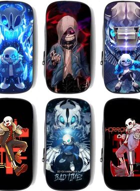 骷髅头sans同款传说之下小学生儿童帆布拉链笔袋大容量铅笔文具盒