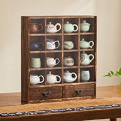 实木防尘茶杯架茶具架收纳柜茶壶带玻璃台面博古架中式 桌面置物架