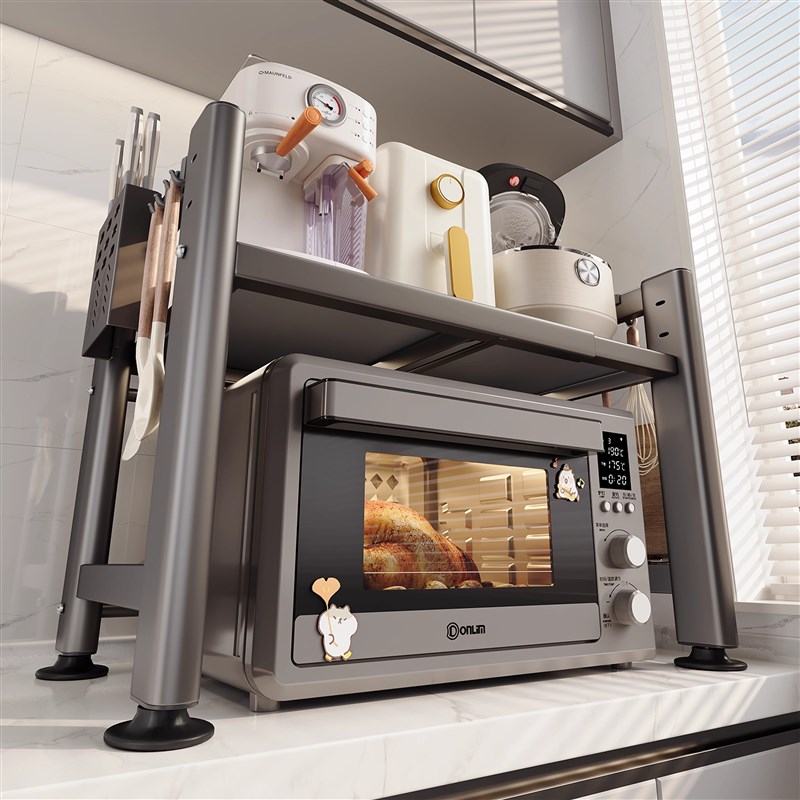 加厚可伸缩微波炉置物架厨房台面烤箱电器分N层架家用电饭煲收纳