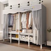 免安装 衣柜家用卧室折叠简易衣柜拉帘款 全钢架结构布衣柜结实耐用